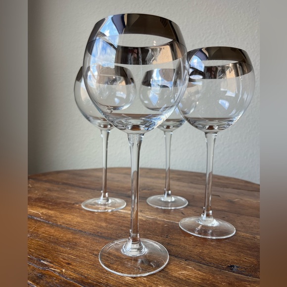 Dorothy Thorpe style Platinum color rim Crystal Balloon Wine Glasses Set of 4 - Picture 7 of 8